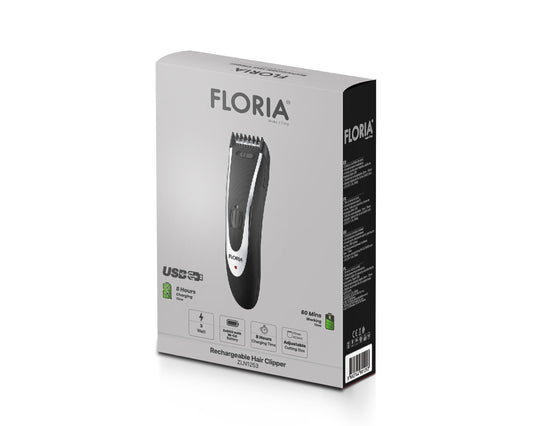 Aparat de tuns profesional Floria ZLN-1253 fara fir, cap si lame din otel, ulei si perie de curatare incluse, Negru
