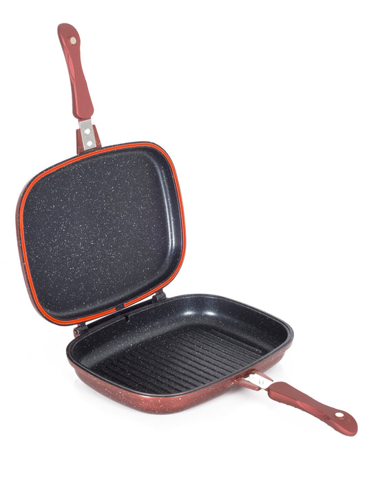 Tigaie dubla ZILAN ZLN-9522,culoare Rosu Diametru 30 cm, garnitura silicon rezerva,