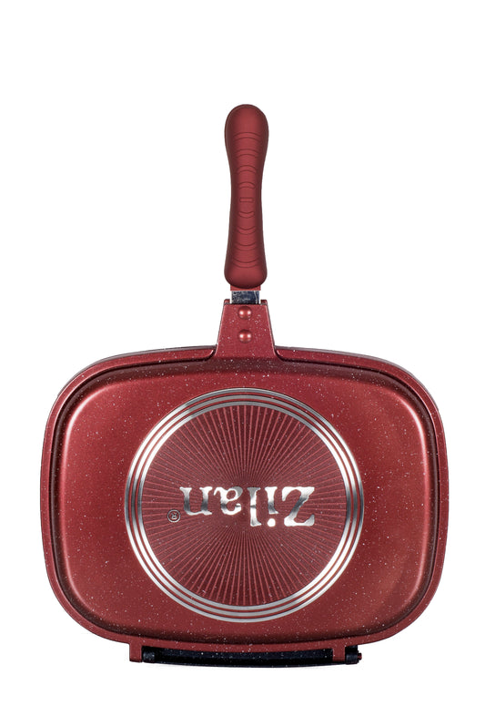 Tigaie dubla ZILAN ZLN-9522,culoare Rosu Diametru 30 cm, garnitura silicon rezerva,