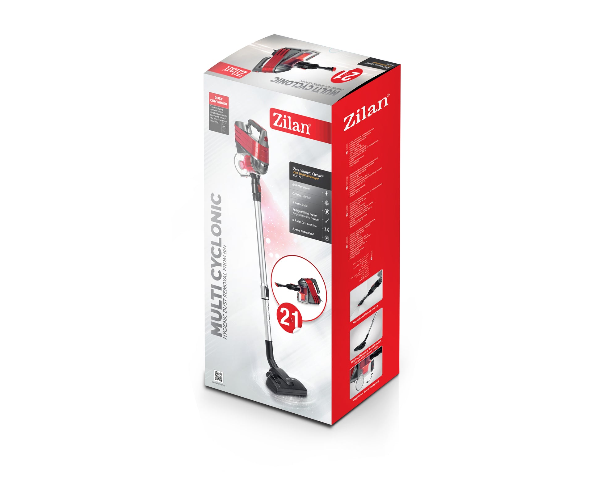 Aspirator vertical Zilan ZLN-1741 Rosu, nivel zgomot 80 dB, putere 600W, cablu 4 m
