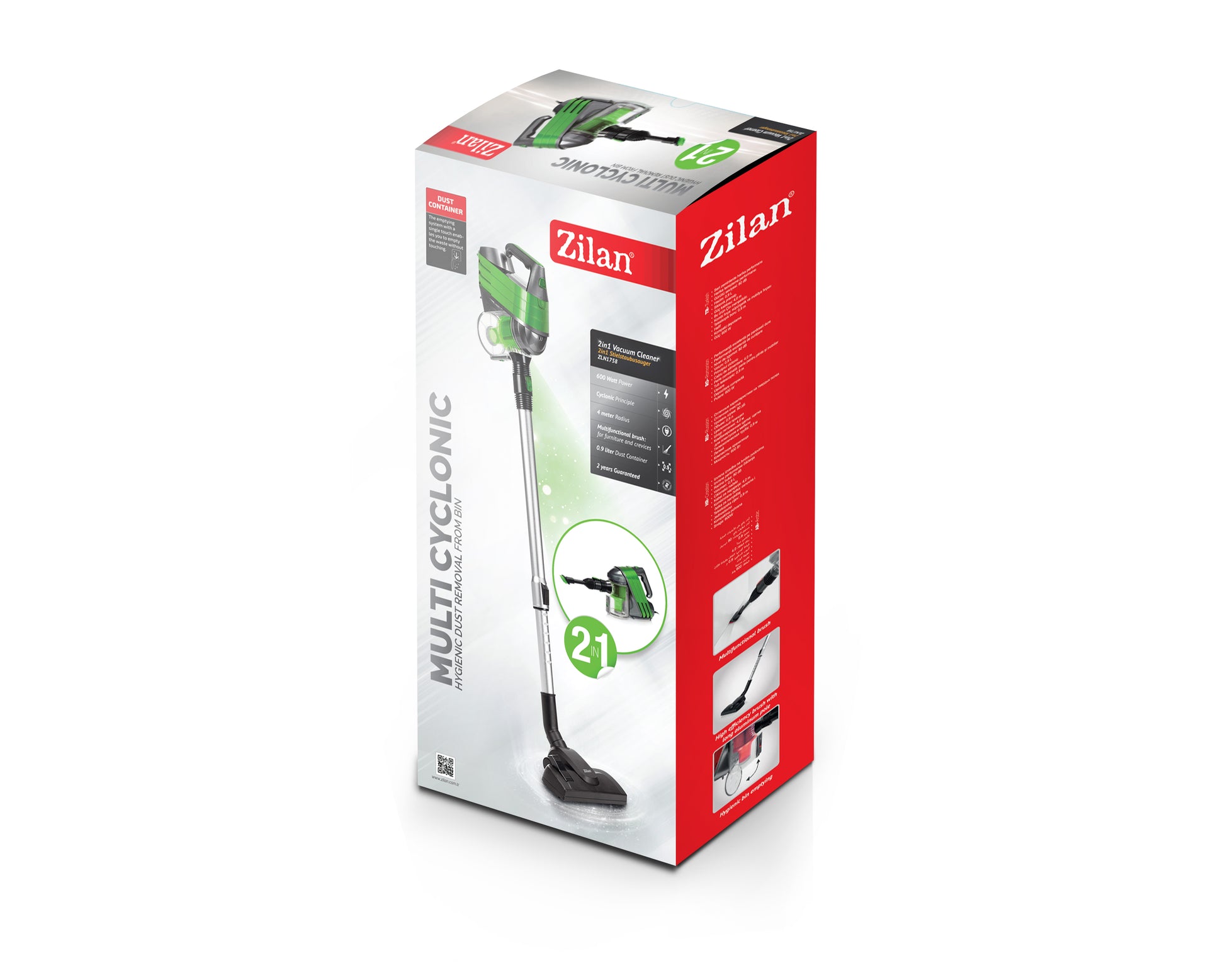 Aspirator vertical Zilan ZLN-1758 Verde, nivel zgomot 80 dB, putere 600W, cablu 4 m
