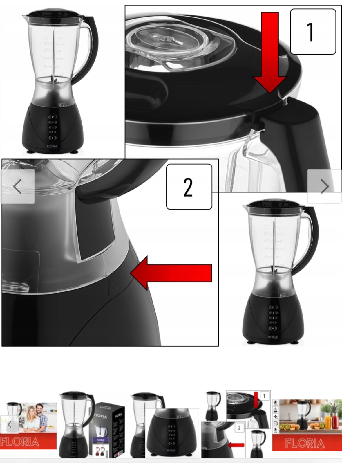 Blender FLORIA ZLN-3080 Negru, Putere 300W, capacitate 1.5L, 3 viteze, Functie puls-Vas plastic