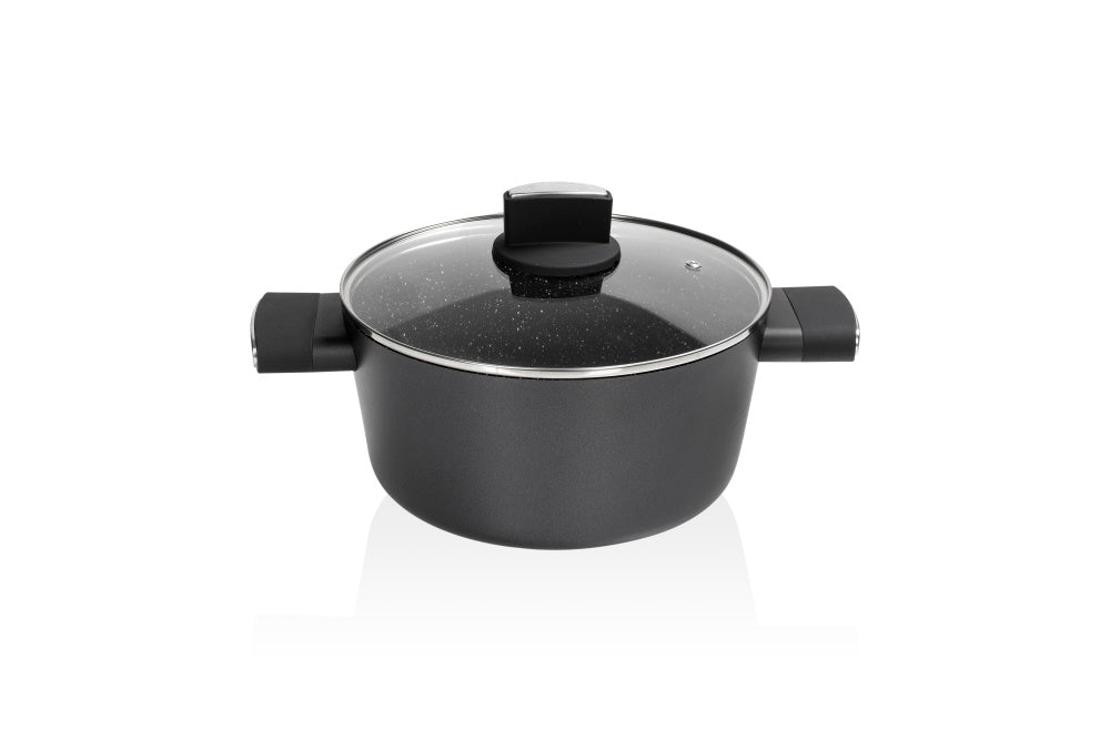 Cratita Zilan ZLN0843 Negru cu invelis din marmura, 5 straturi, 24 cm si manere fine la atingere, 4.6 L