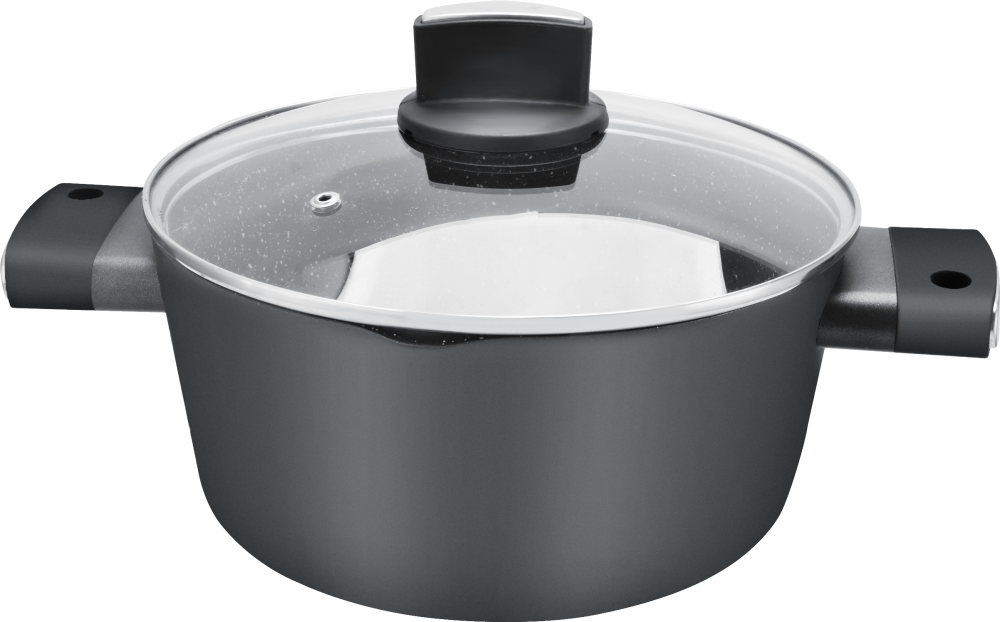 Cratita Zilan ZLN0843 Negru cu invelis din marmura, 5 straturi, 24 cm si manere fine la atingere, 4.6 L
