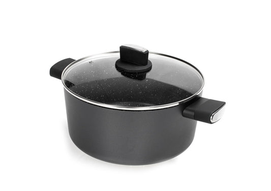 Cratita Zilan ZLN0850 Negru cu invelis din marmura, 5 straturi, 26 cm si manere fine la atingere, 5.7 L