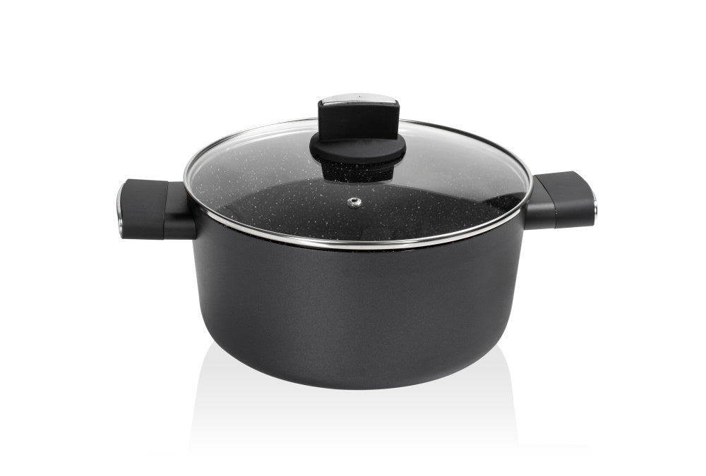 Cratita Zilan ZLN0850 Negru cu invelis din marmura, 5 straturi, 26 cm si manere fine la atingere, 5.7 L