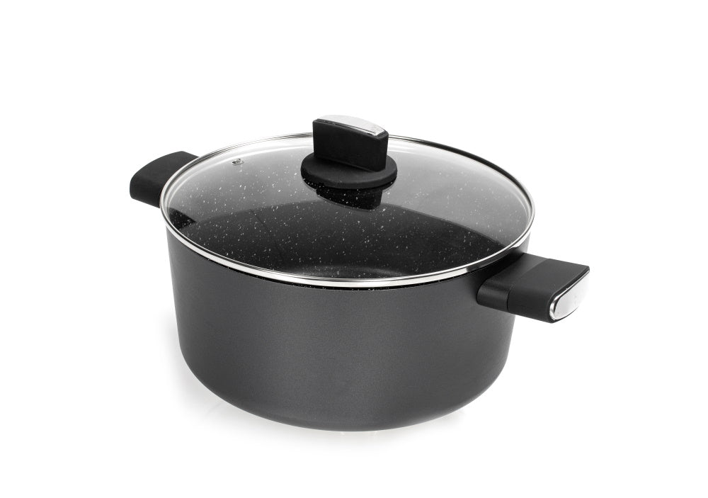 Cratita Zilan ZLN0867 Negru cu invelis din marmura, 5 straturi, 28 cm si manere fine la atingere, 7.1 L
