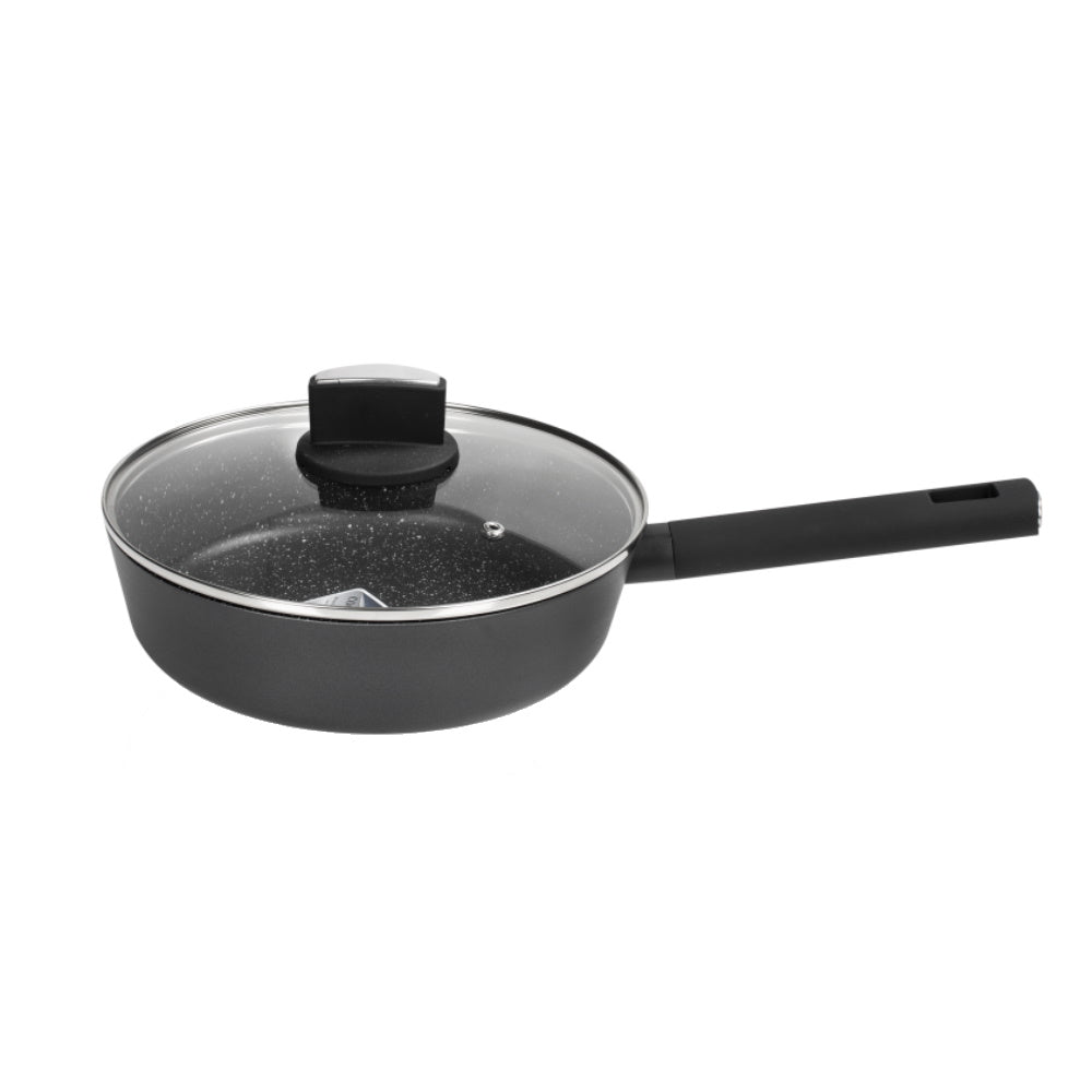 Cratita Zilan ZLN0881 Negru cu invelis din marmura, 5 straturi, 26 cm si maner fin la atingere, 3.1L