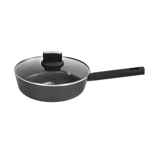 Cratita Zilan ZLN0881 Negru cu invelis din marmura, 5 straturi, 26 cm si maner fin la atingere, 3.1L