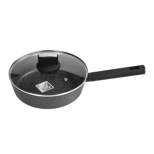 Cratita Zilan ZLN0881 Negru cu invelis din marmura, 5 straturi, 26 cm si maner fin la atingere, 3.1L