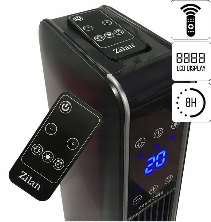 Aeroterma ceramica turn Zilan ZLN2076 Negru, 2200W, Ecran cu atingere, Timer 8H