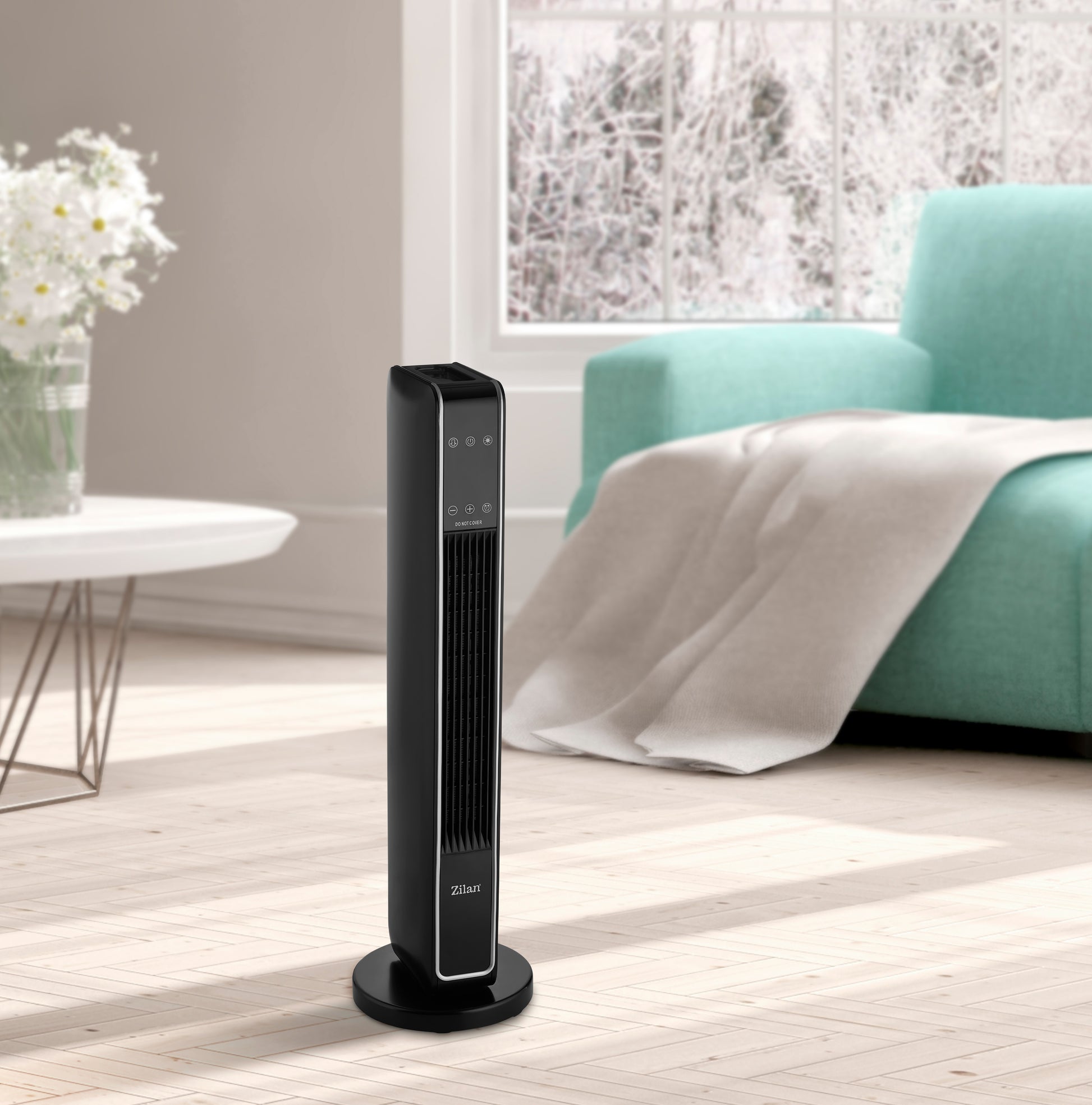 Aeroterma ceramica turn Zilan ZLN2076 Negru, 2200W, Ecran cu atingere, Timer 8H