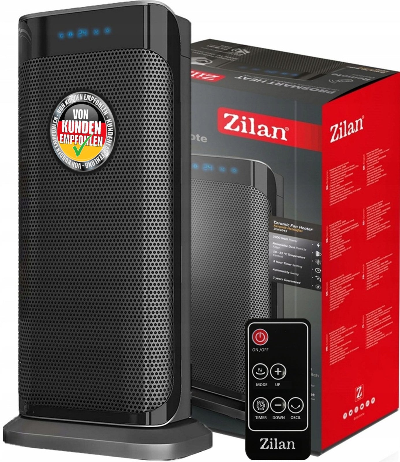 Aeroterma ceramica turn Zilan ZLN2045 negru, 2000W, oscilatie automata, timer 8H