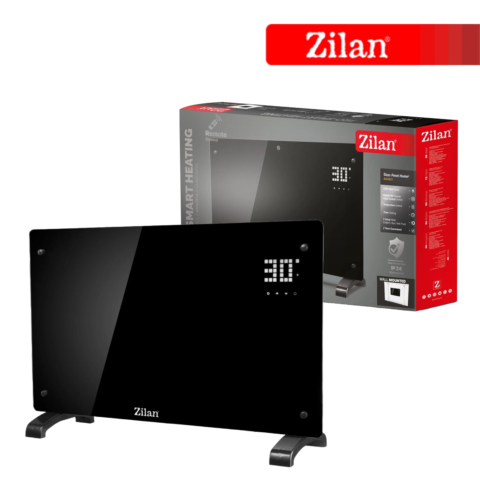 Panou incalzitor Zilan ZLN2823 din sticla,  Negru, cu montare pe perete, 2000W