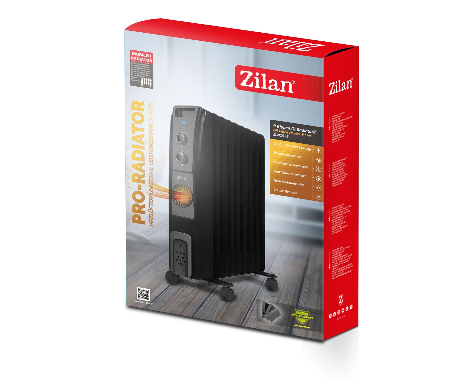 Calorifer electric cu ulei ZILAN ZLN1956 Negru, termostat reglabil, 2500W, 9 elementi