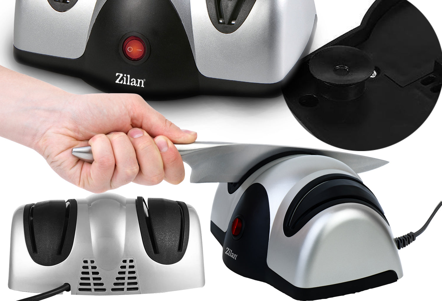 Ascutitor de cutite electric Zilan ZLN2168 Gri, cu doua nivele de ascutire, 40W, usor de curatat