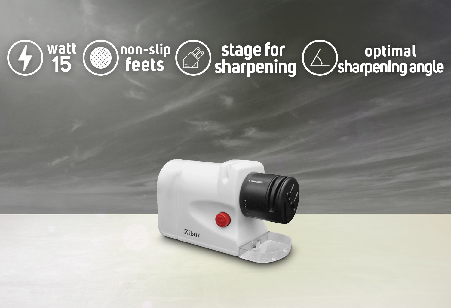 Ascutitor de cutite Zilan ZLN2175 Alb, 15W,  ultra compact, 2 nivele, ascutire si slefuire