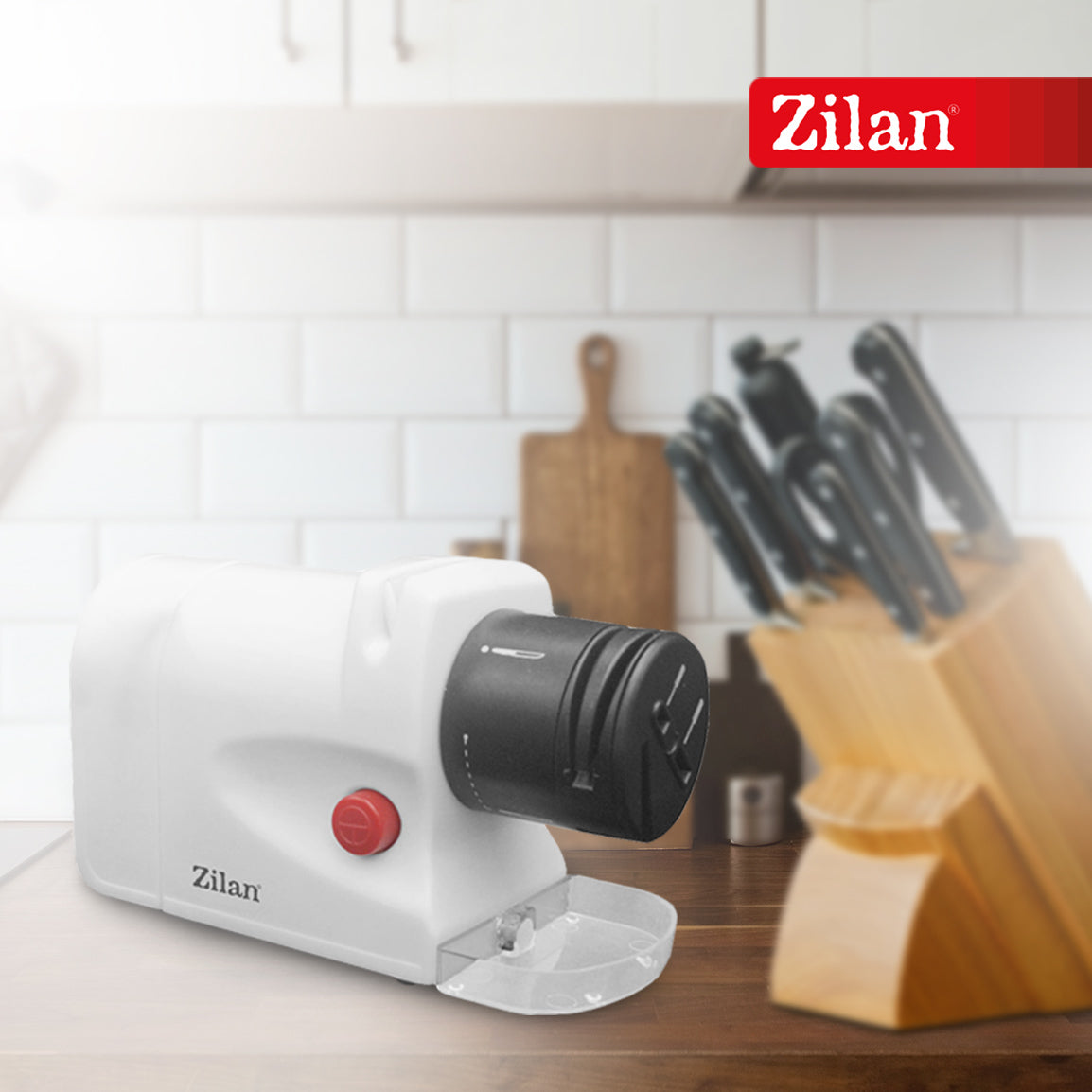 Ascutitor de cutite Zilan ZLN2175 Alb, 15W,  ultra compact, 2 nivele, ascutire si slefuire