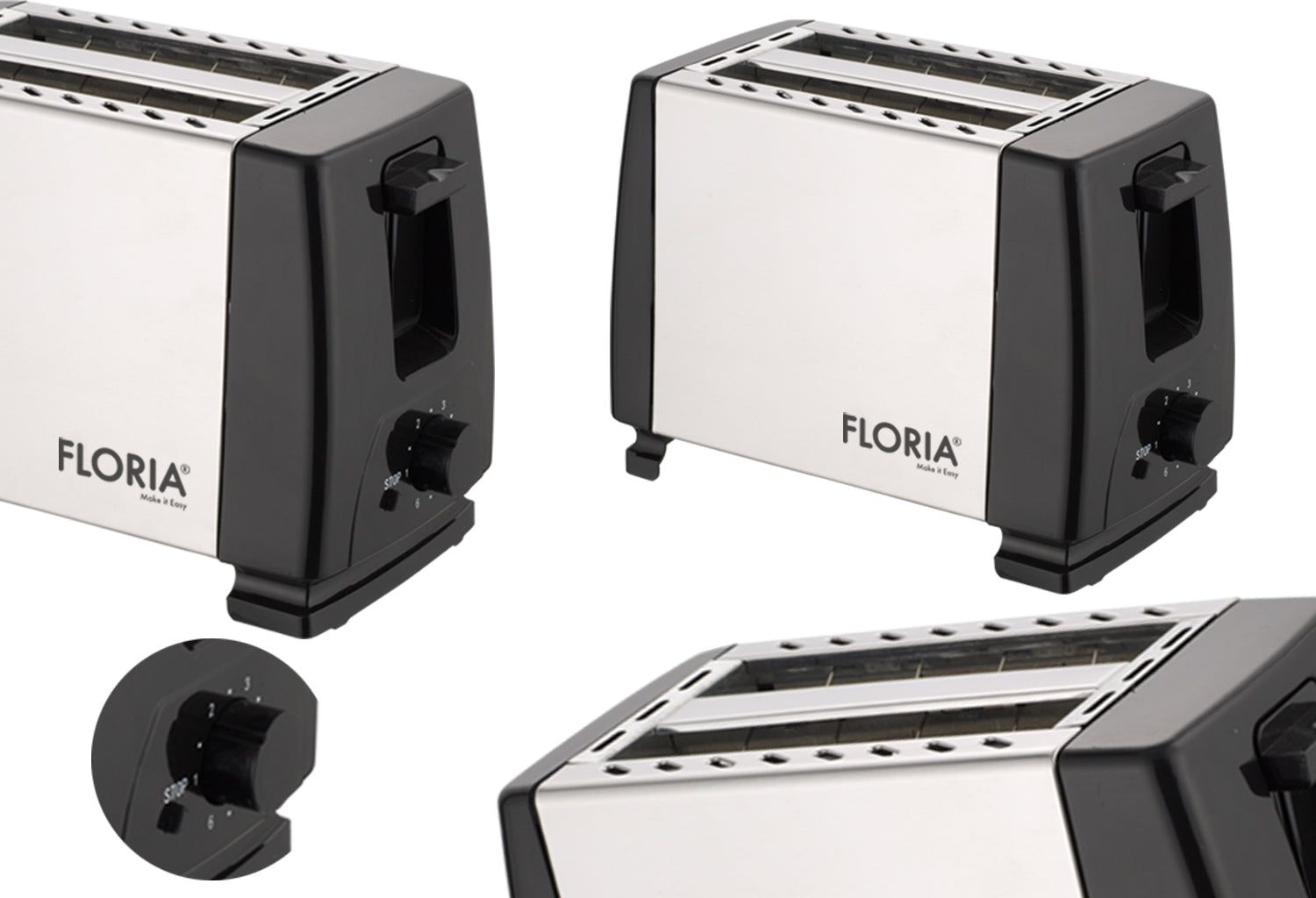 Prajitor de paine Floria ZLN1840 Negru/Inox, 700W, 7 nivele de control al temperaturii, buton de oprire