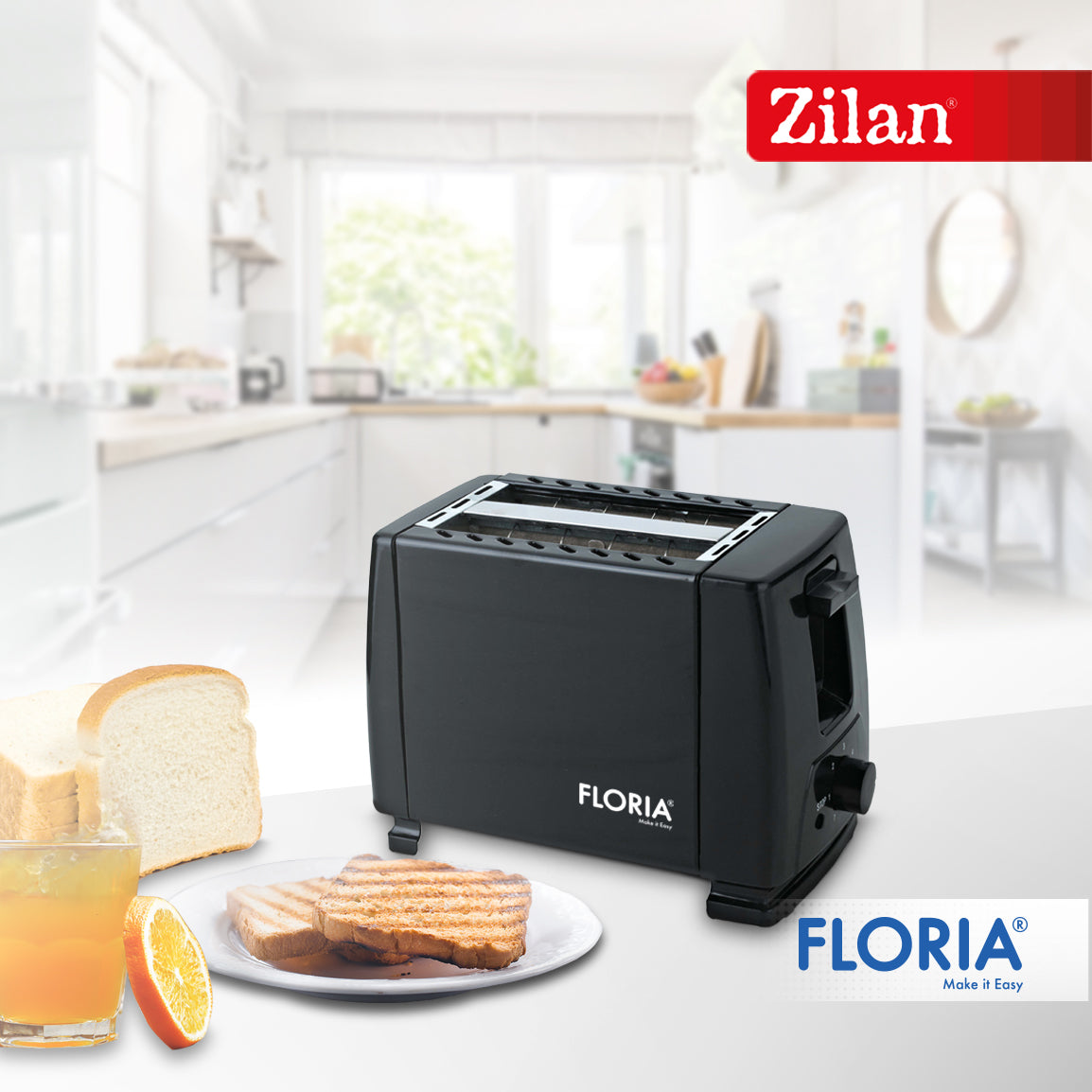 Prajitor de paine Floria ZLN1826 Negru, 700W, 7 nivele de control al temperaturii, buton de oprire