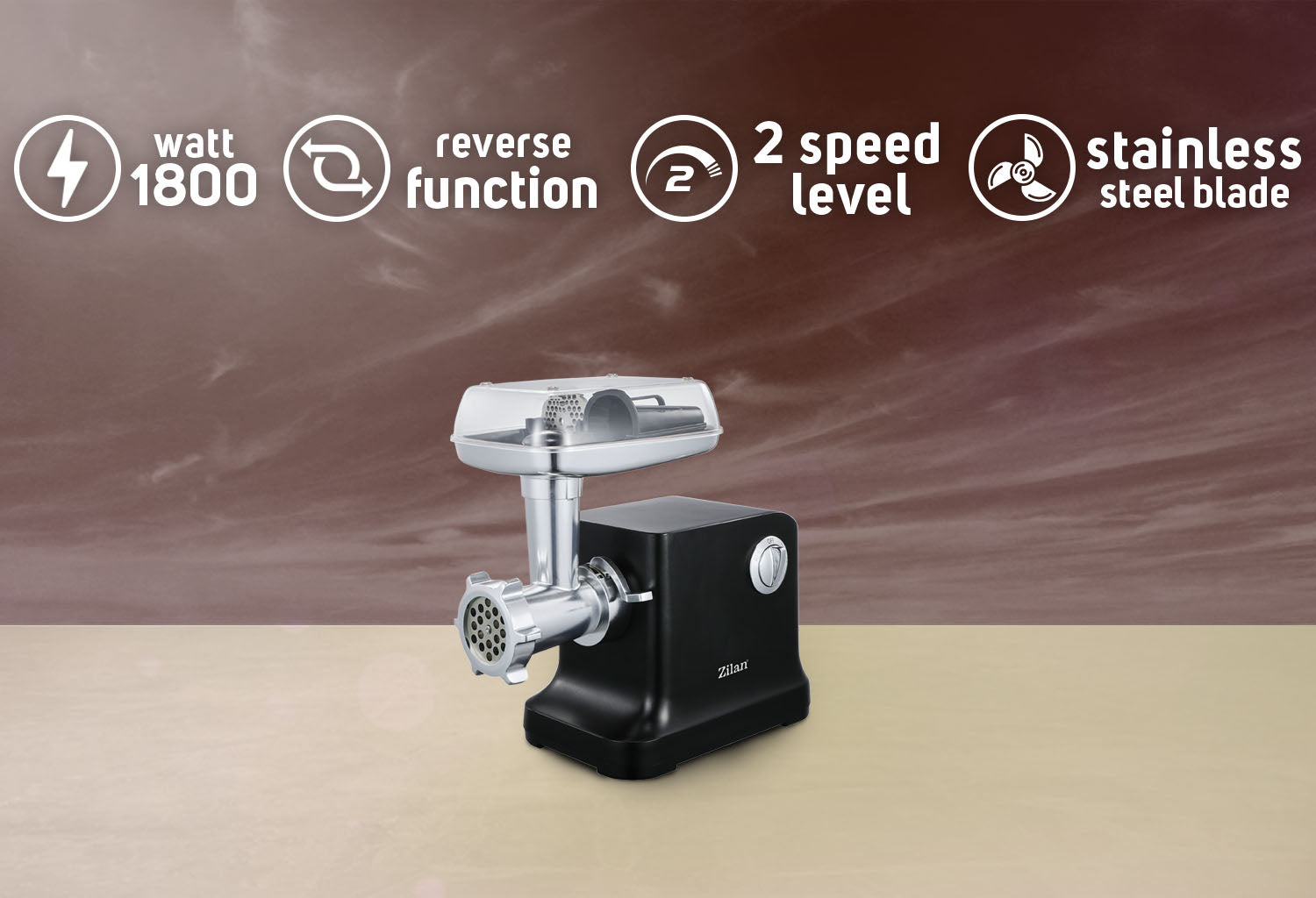 Masina de tocat carne Zilan ZLN1789 Negru, 1800W, doua viteze plus reverse
