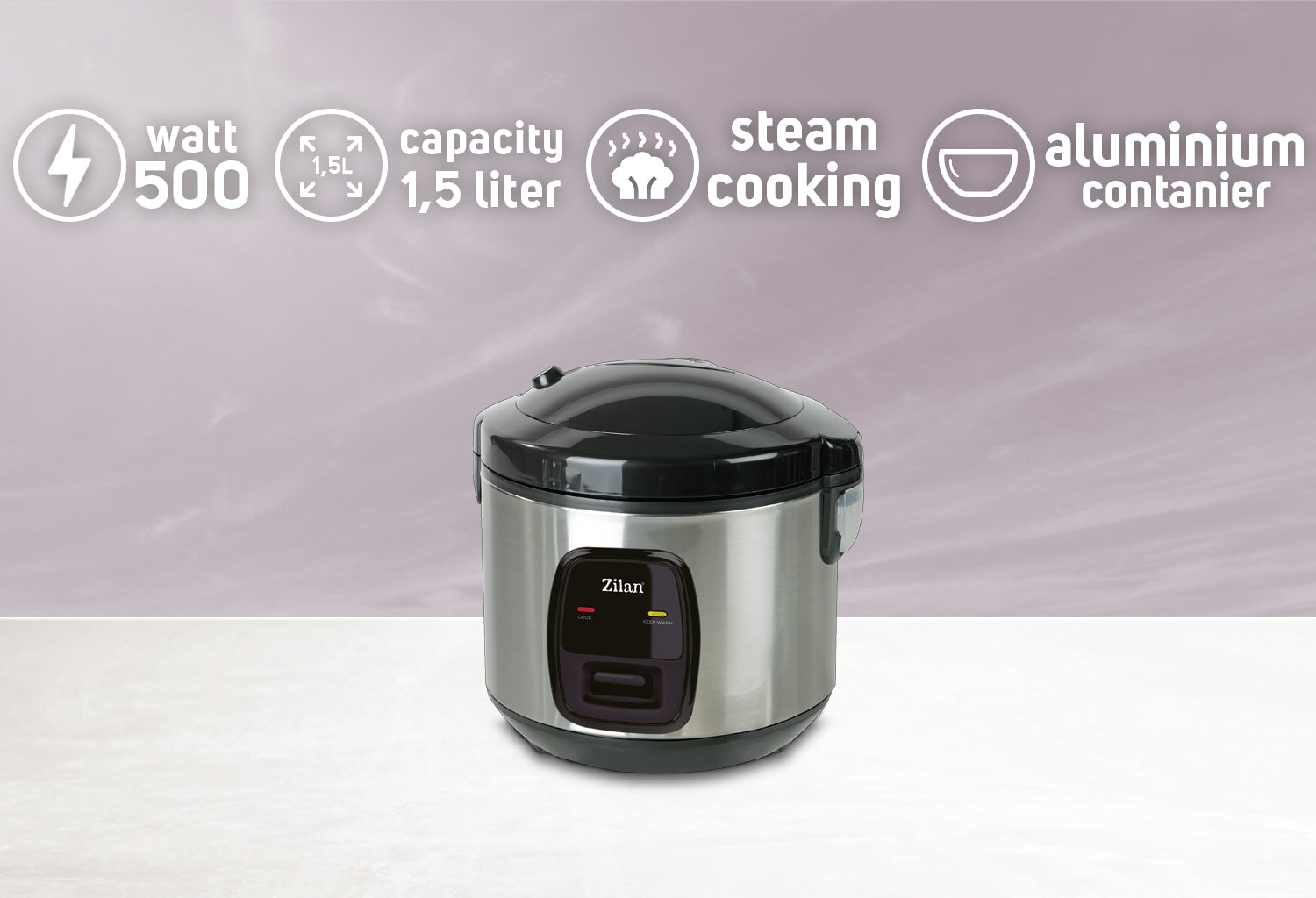 Aparat de gatit Zilan ZLN2793 2 in 1 pentru gatit orez si alimente la abur, capacitate 1.5L, 500W