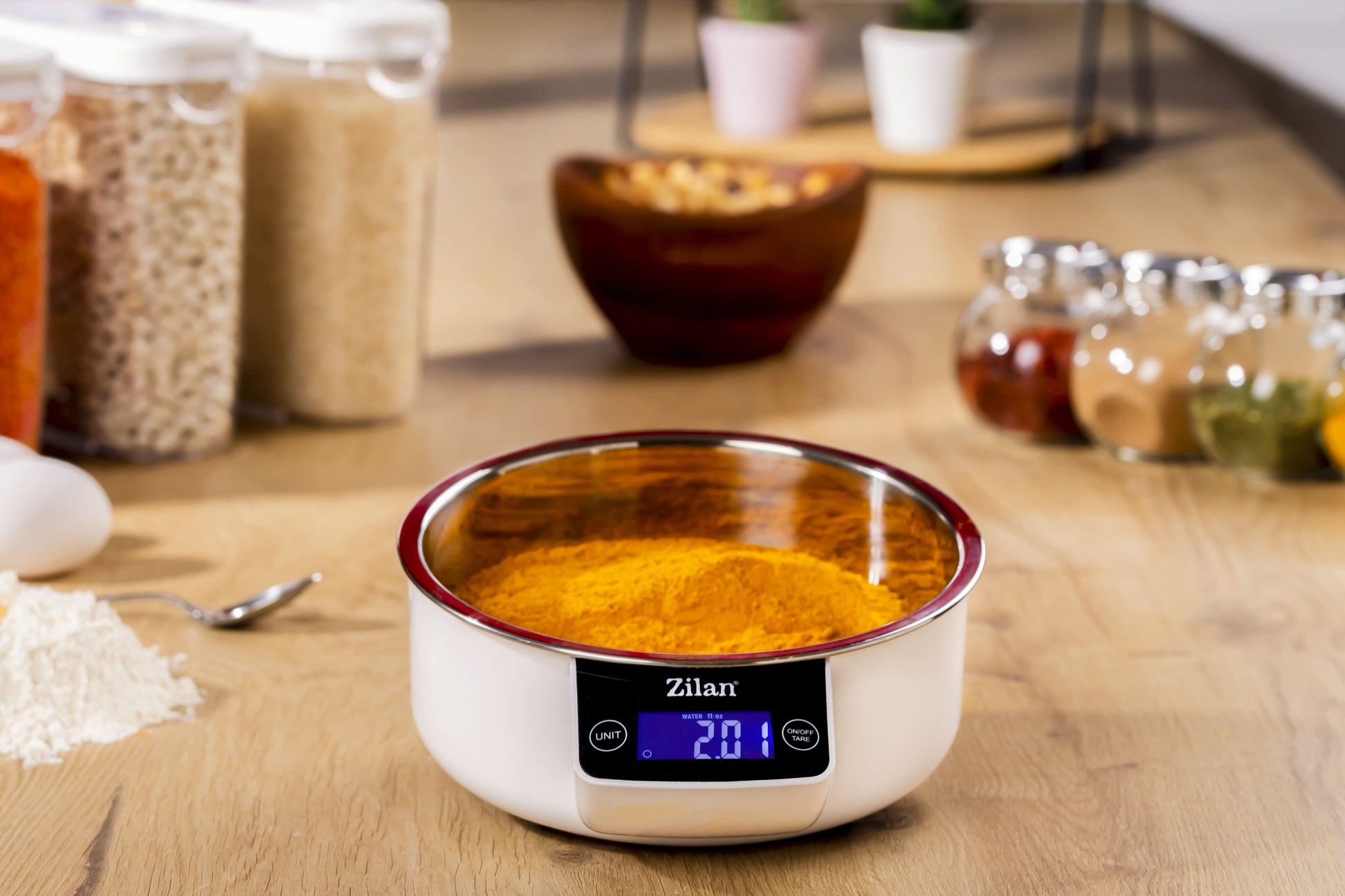 Cantar alimentar Zilan ZLN2977 Alb, ecran digital, bol de 900ml, capacitate maxima de 5 kg