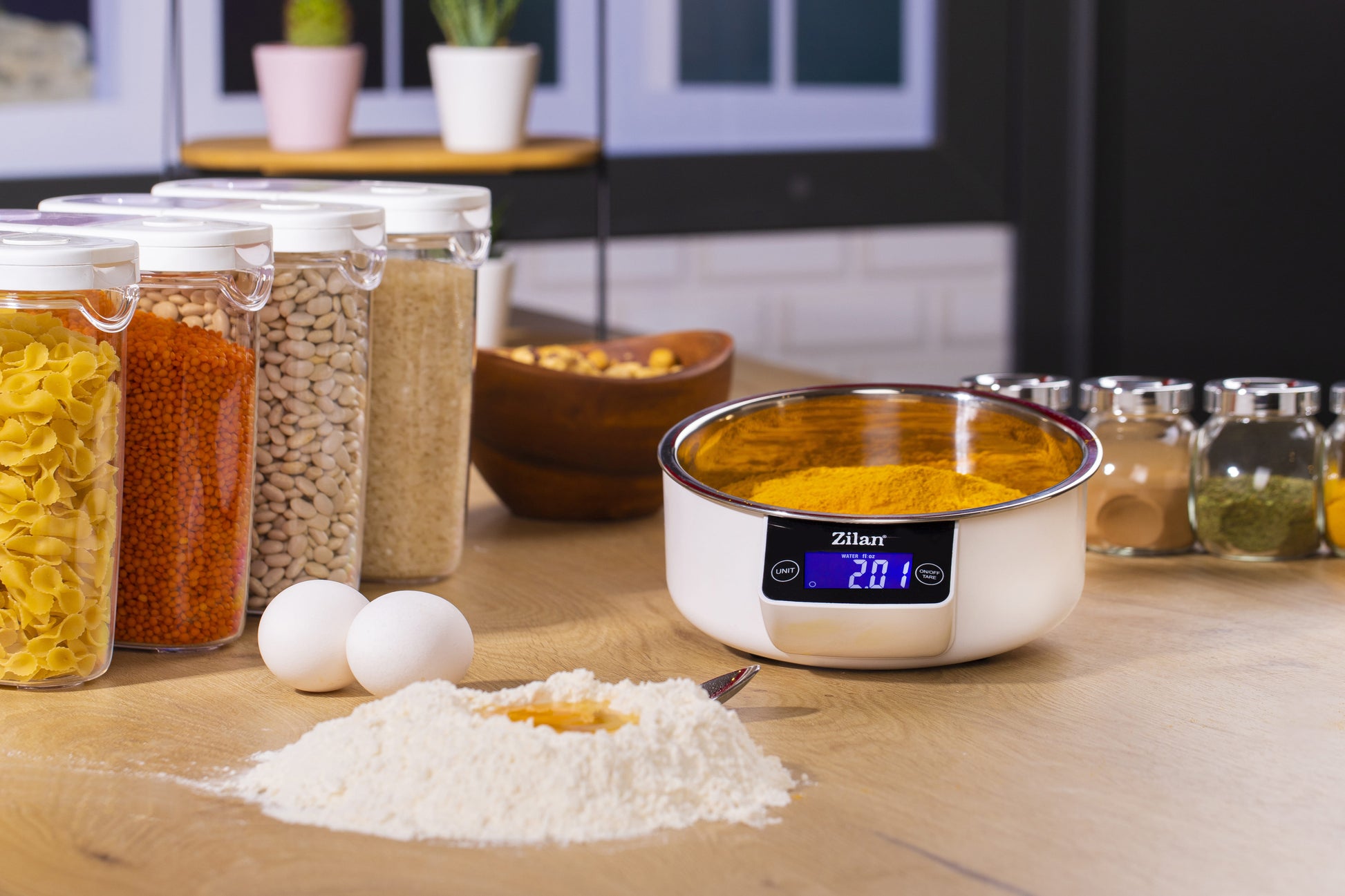 Cantar alimentar Zilan ZLN2977 Alb, ecran digital, bol de 900ml, capacitate maxima de 5 kg