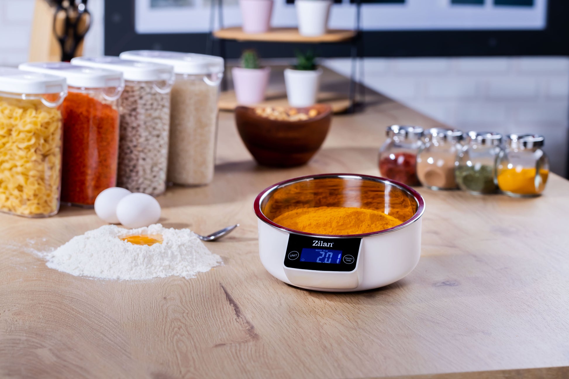 Cantar alimentar Zilan ZLN2977 Alb, ecran digital, bol de 900ml, capacitate maxima de 5 kg