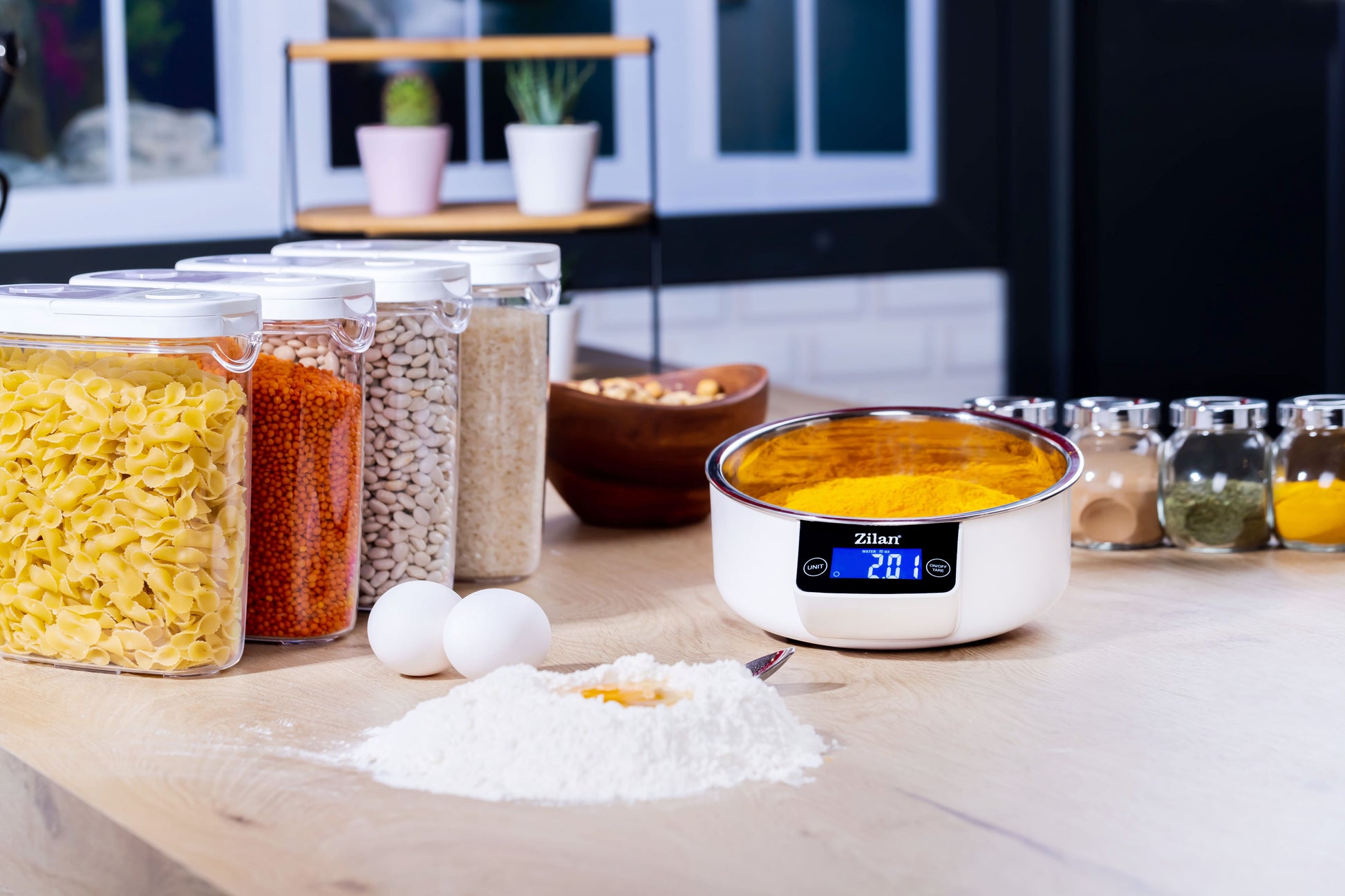 Cantar alimentar Zilan ZLN2977 Alb, ecran digital, bol de 900ml, capacitate maxima de 5 kg