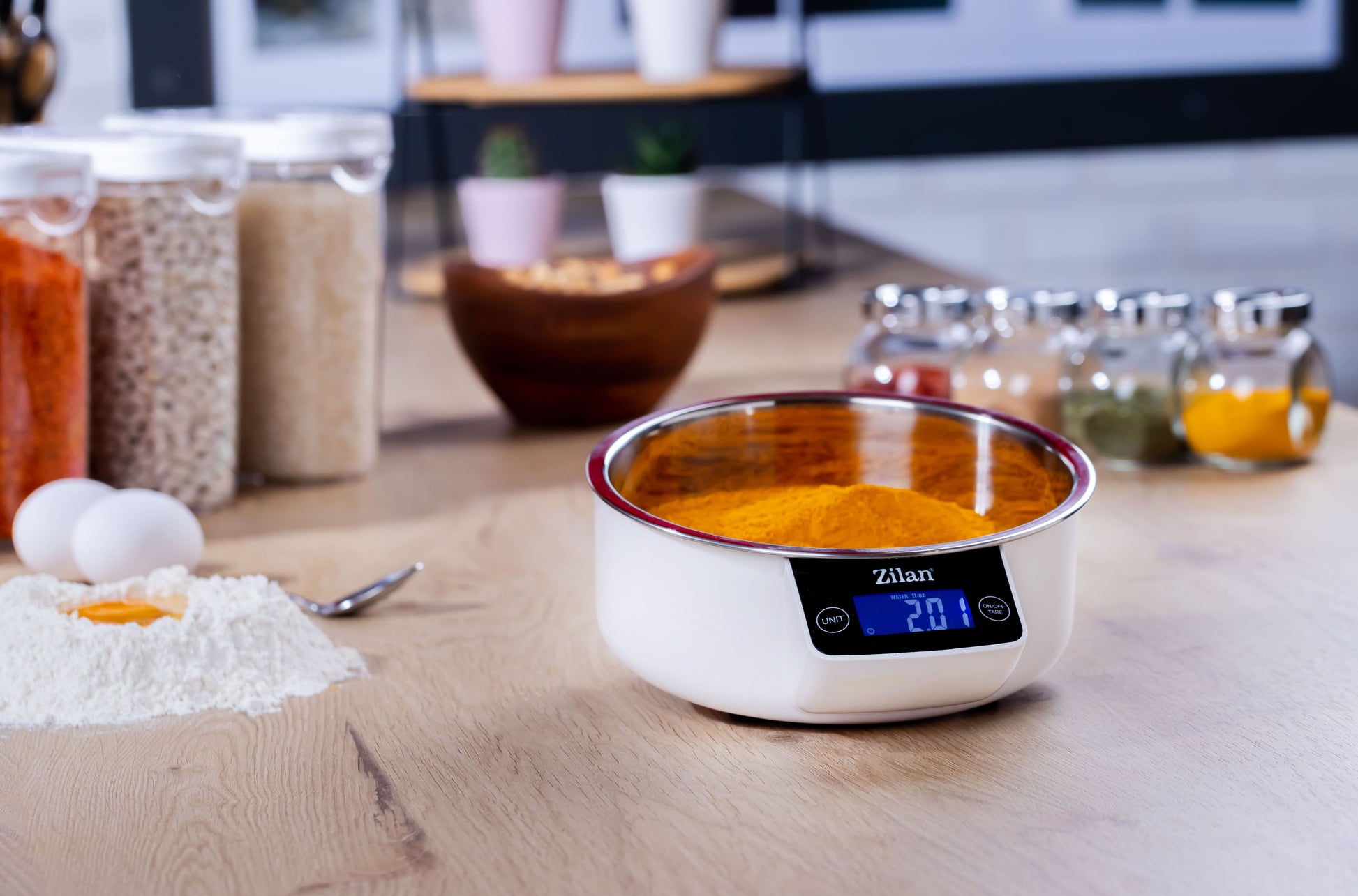 Cantar alimentar Zilan ZLN2977 Alb, ecran digital, bol de 900ml, capacitate maxima de 5 kg