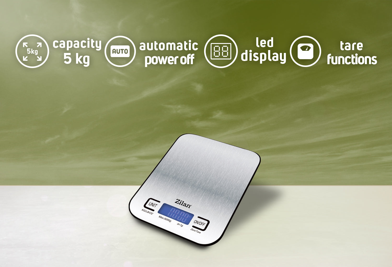 Cantar alimentar digital Zilan ZLN2984 Gri, capacitate 5000g, inchidere automata