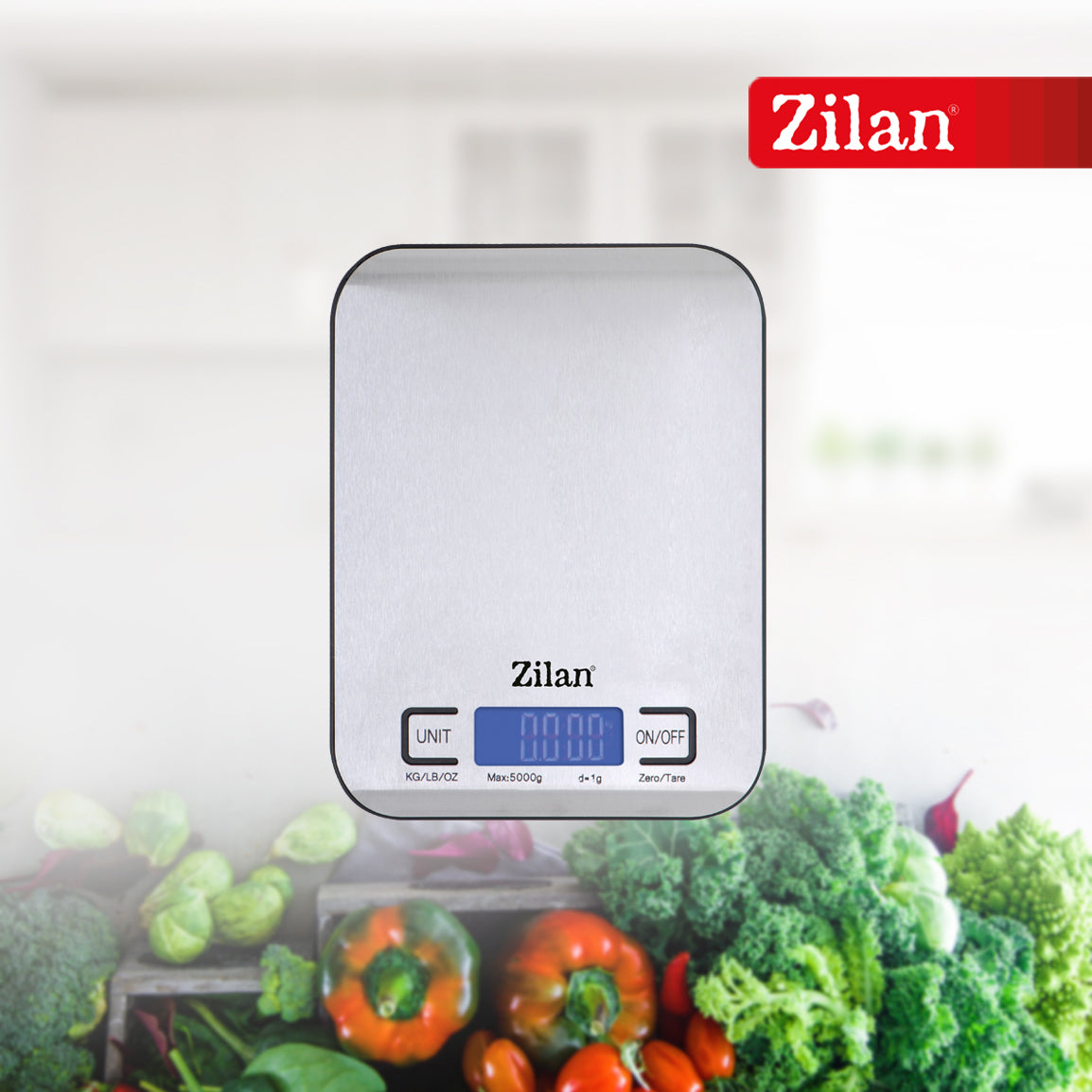 Cantar alimentar digital Zilan ZLN2984 Gri, capacitate 5000g, inchidere automata
