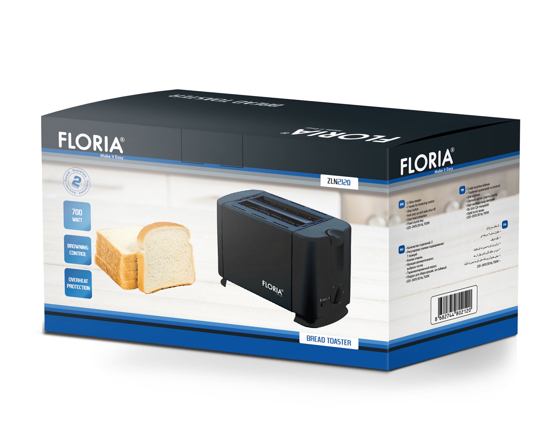 Prajitor de paine Floria ZLN2120 Negru, 700W, 7 nivele de control al temperaturii, buton de oprire