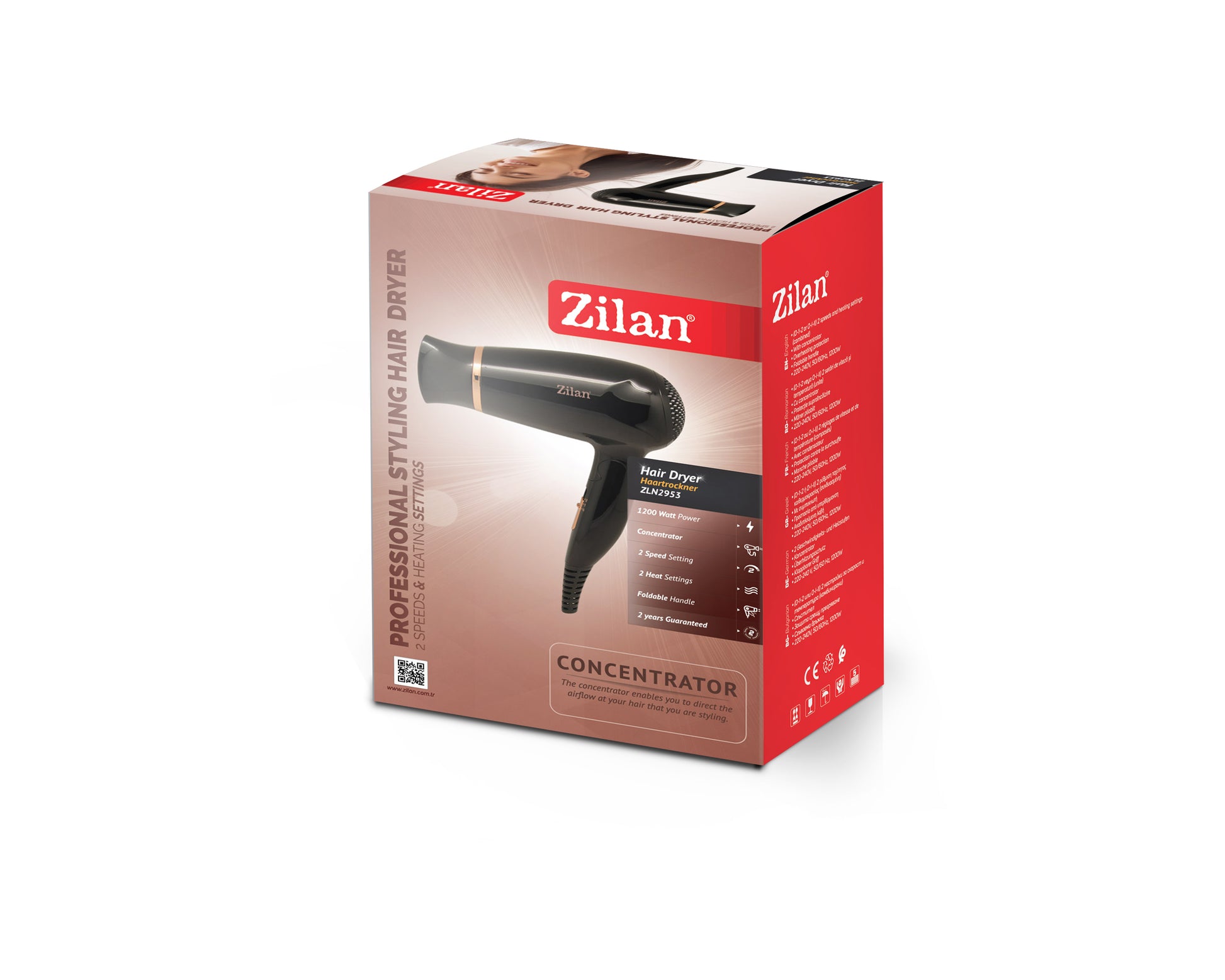 Uscator de par Floria ZLN2953 Negru cu maner pliabil pentru voiaj , 1200 W, 2 viteze si temperatura, Concentrator