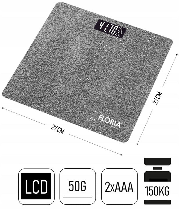 Cantar electronic de persoane Floria ZLN1987 Gri, ecran LCD, capacitate maxima 150 kg