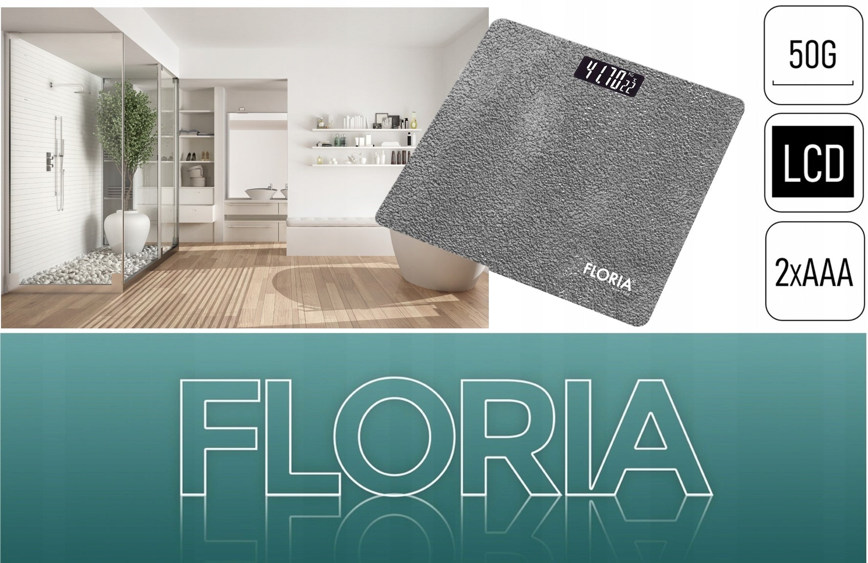 Cantar electronic de persoane Floria ZLN1987 Gri, ecran LCD, capacitate maxima 150 kg