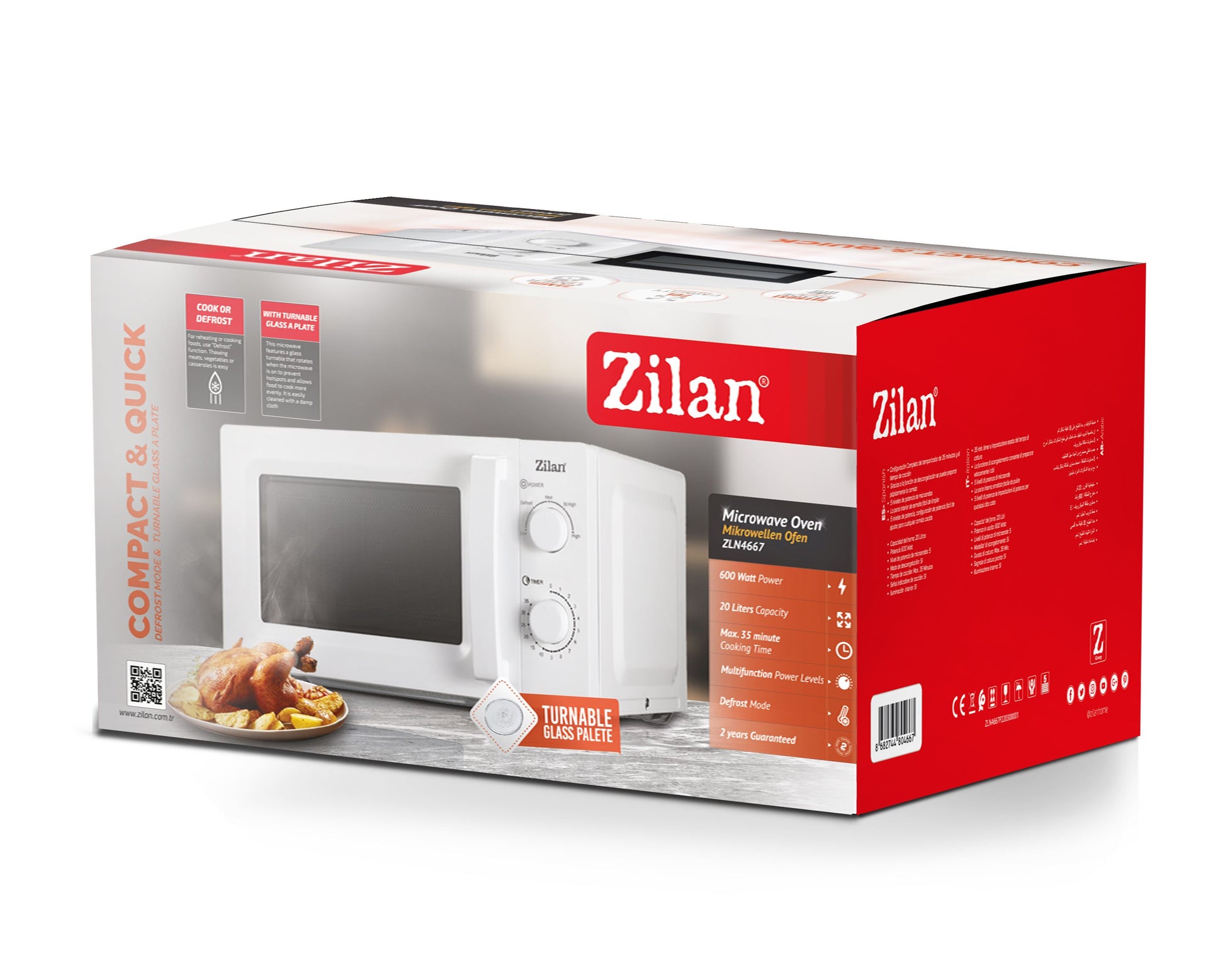 Cuptor cu microunde Zilan ZLN4667 Alb, putere 600 W, 20L, Timer