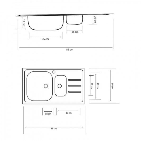 Chiuveta pentru blat cuva mare si cuva mica stanga,Z-INOX ZLN9287, 50x86 cm