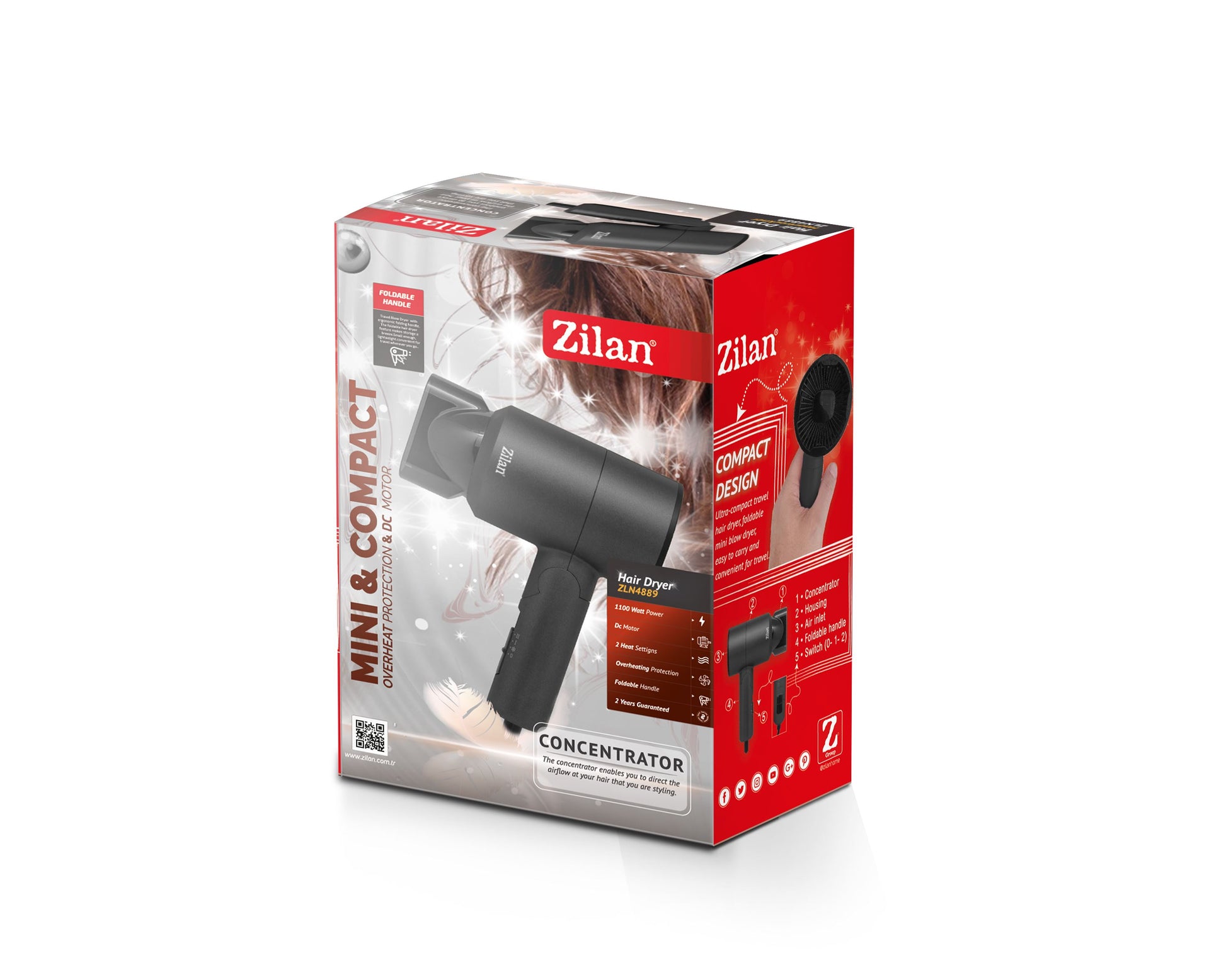 Uscator de par portabil Zilan ZLN4889 Negru, 1100W, 2 trepte de putere, maner pliant