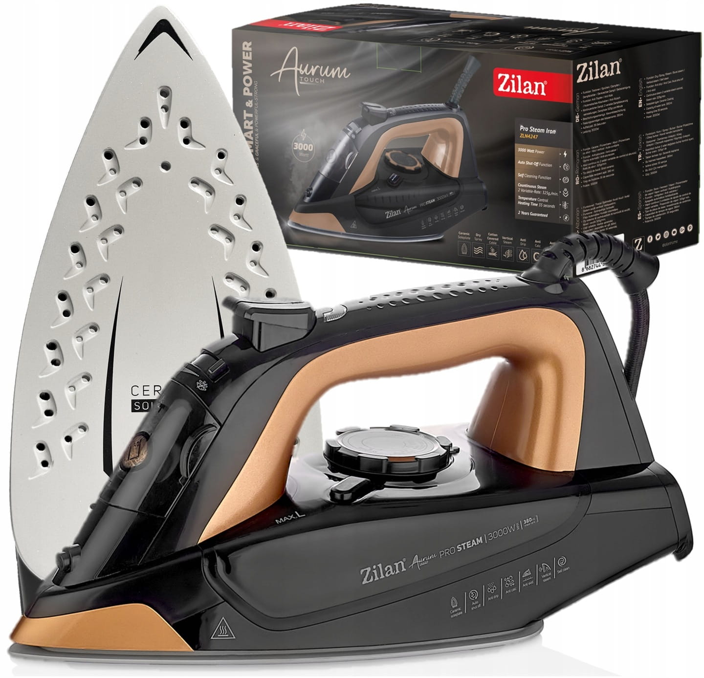 Fier de calcat profesional Aurum, Zilan ZLN4247, putere 3000W, auto-oprire, functie de auto-curatare