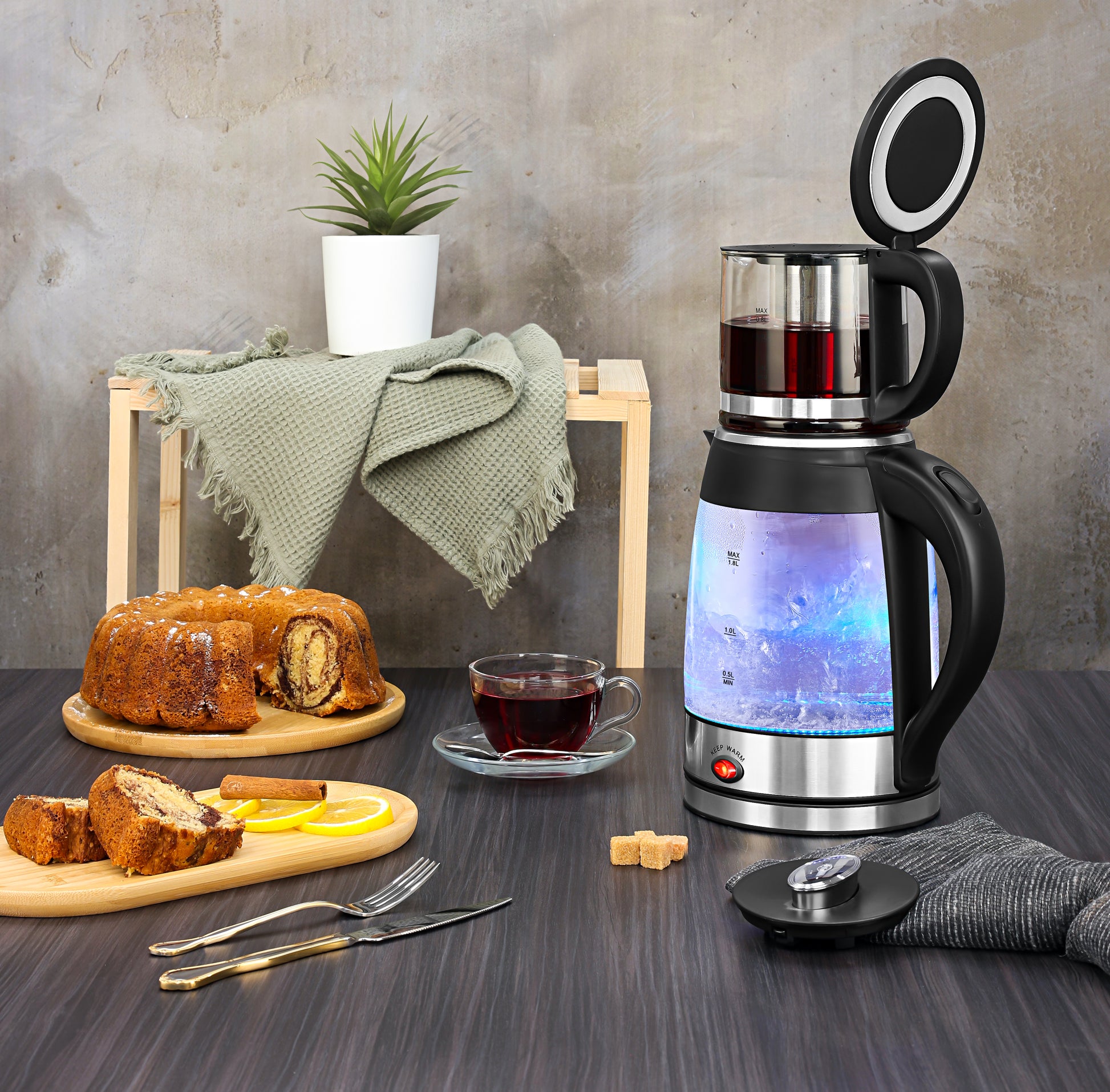 Set fierbator electric plus ceainic Zilan ZLN4858 Argintiu, putere 2200W, capacitate 1.8L si 0.8L