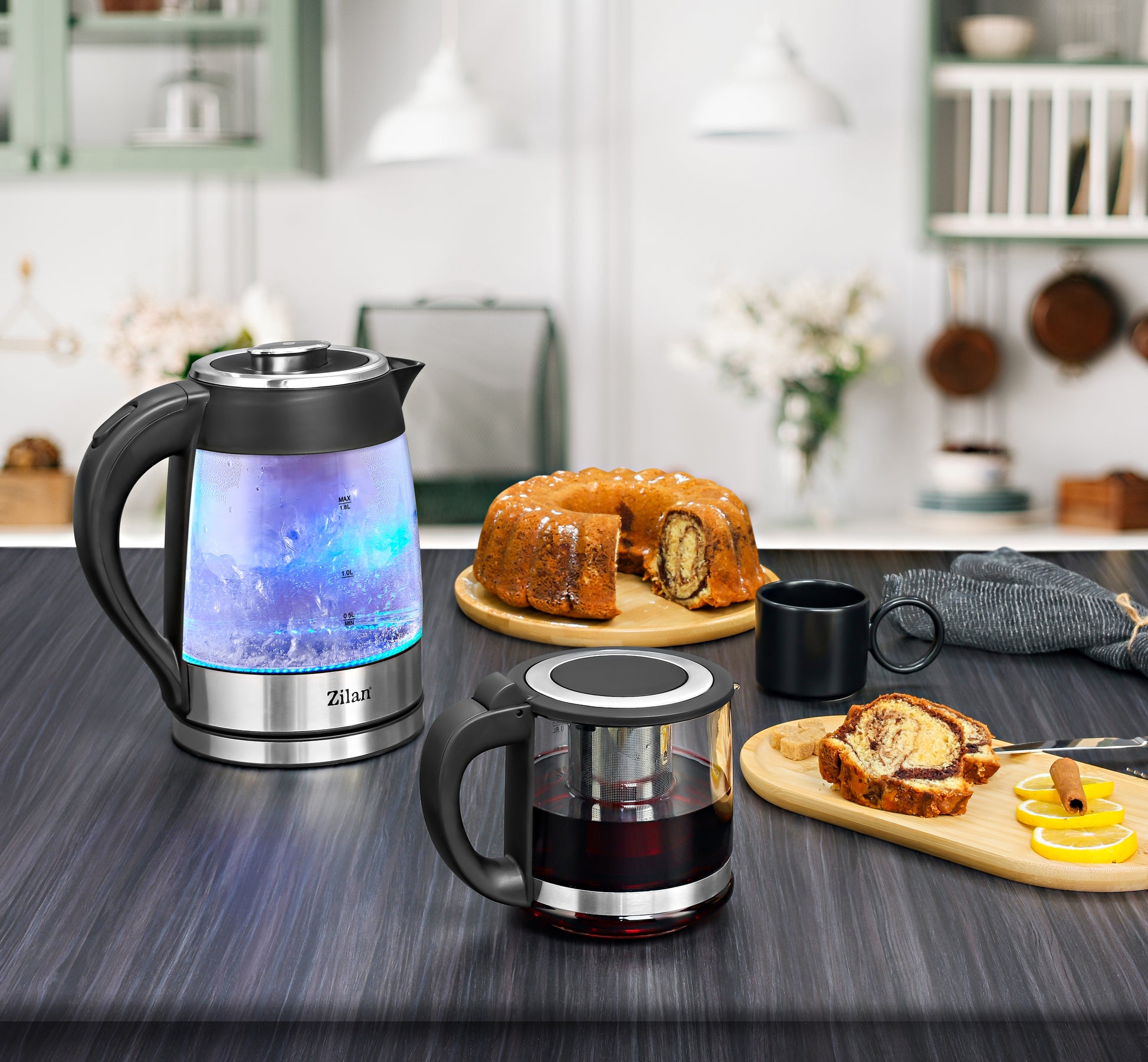 Set fierbator electric plus ceainic Zilan ZLN4858 Argintiu, putere 2200W, capacitate 1.8L si 0.8L