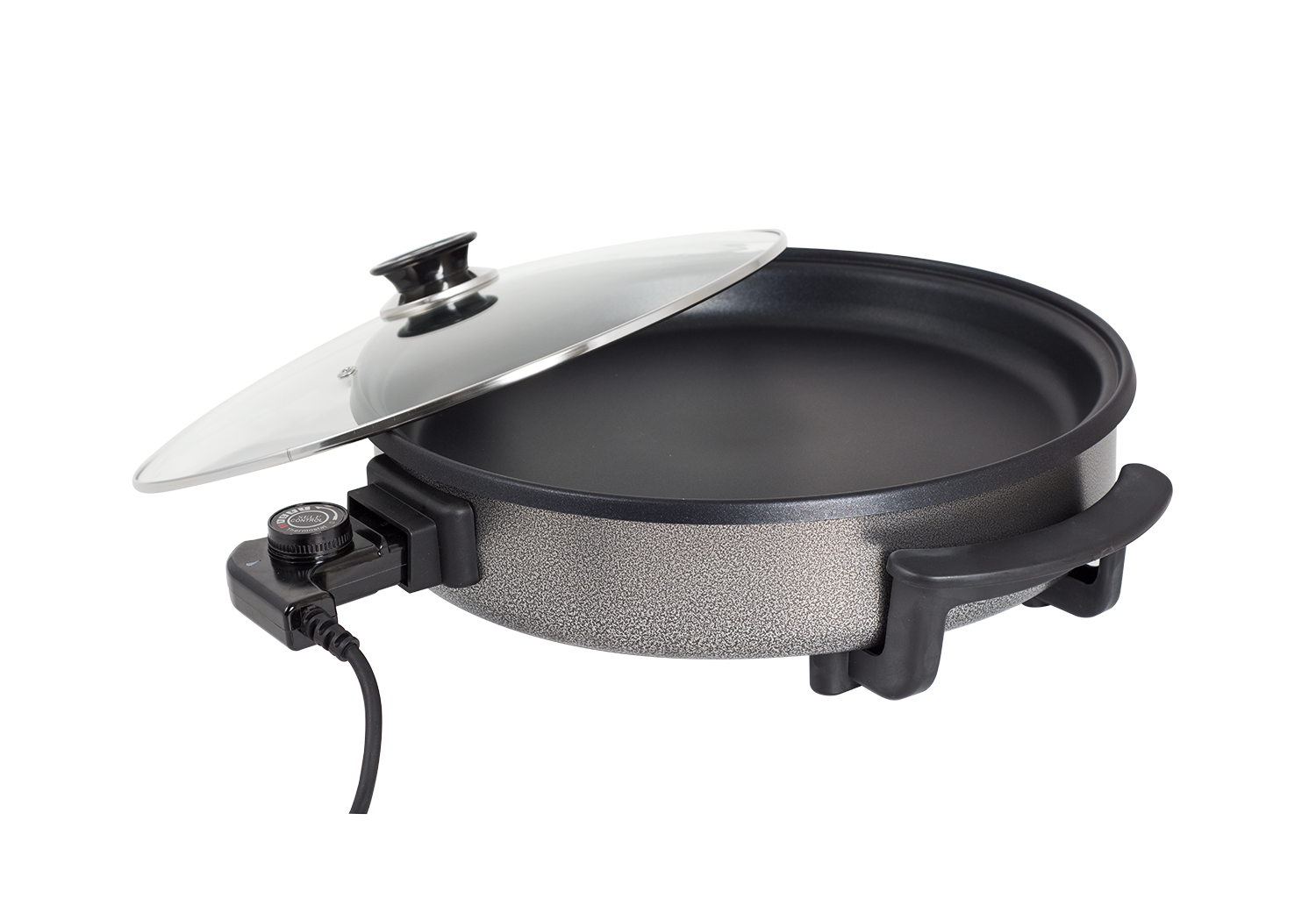 Tigaie electrica rotunda Floria ZLN4957, pizza grill, diametru 36 cm, 1500 W, capac sticla