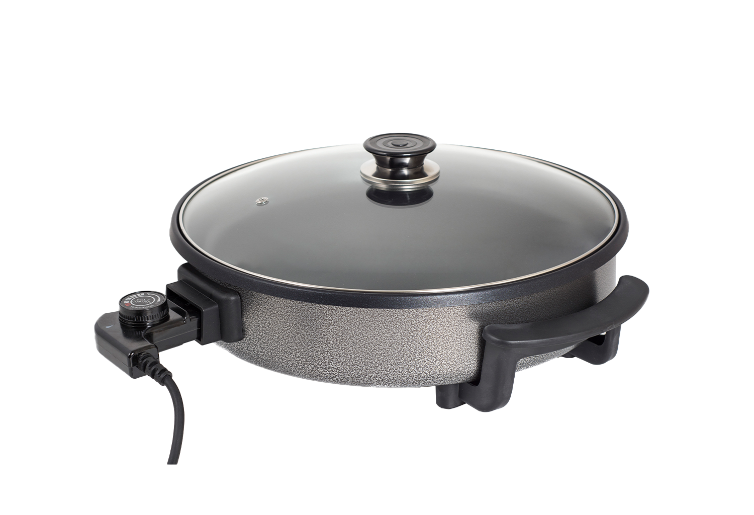 Tigaie electrica rotunda Floria ZLN4957, pizza grill, diametru 36 cm, 1500 W, capac sticla