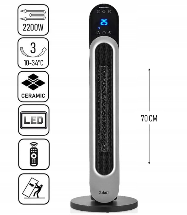 Aeroterma turn Zilan ZLN5657 Negru, 2200W, protectie la supraincalzire, 3 trepte de viteza