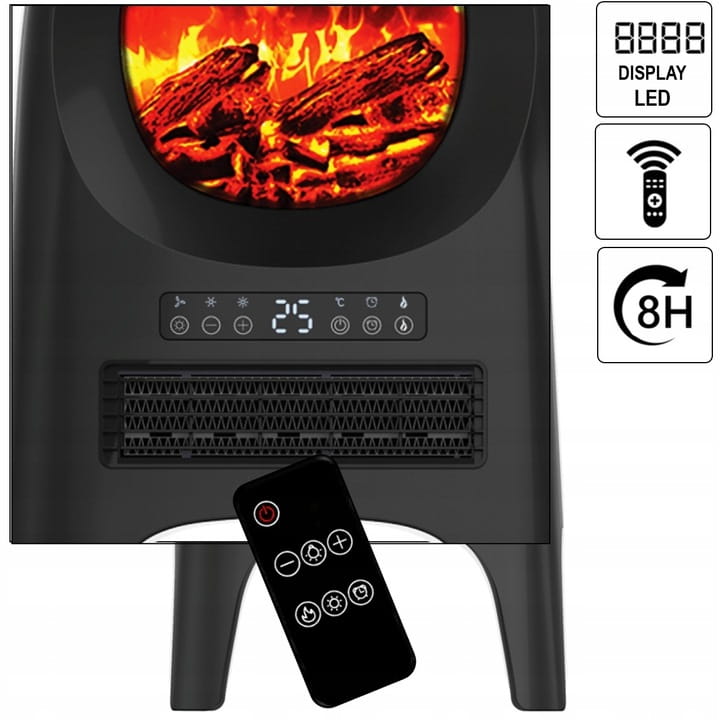 Aeroterma ceramica tip semineu Zilan ZLN5664 Neagra, cu animatie, telecomanda, putere 2000W