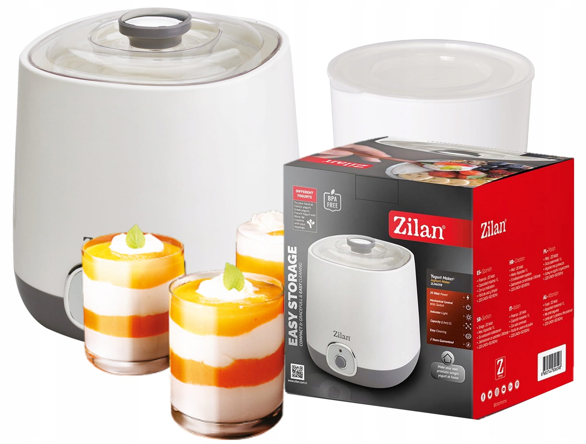 Aparat pentru facut iaurt, Zilan ZLN6098 Alb, indicator luminos, capacitate 1L