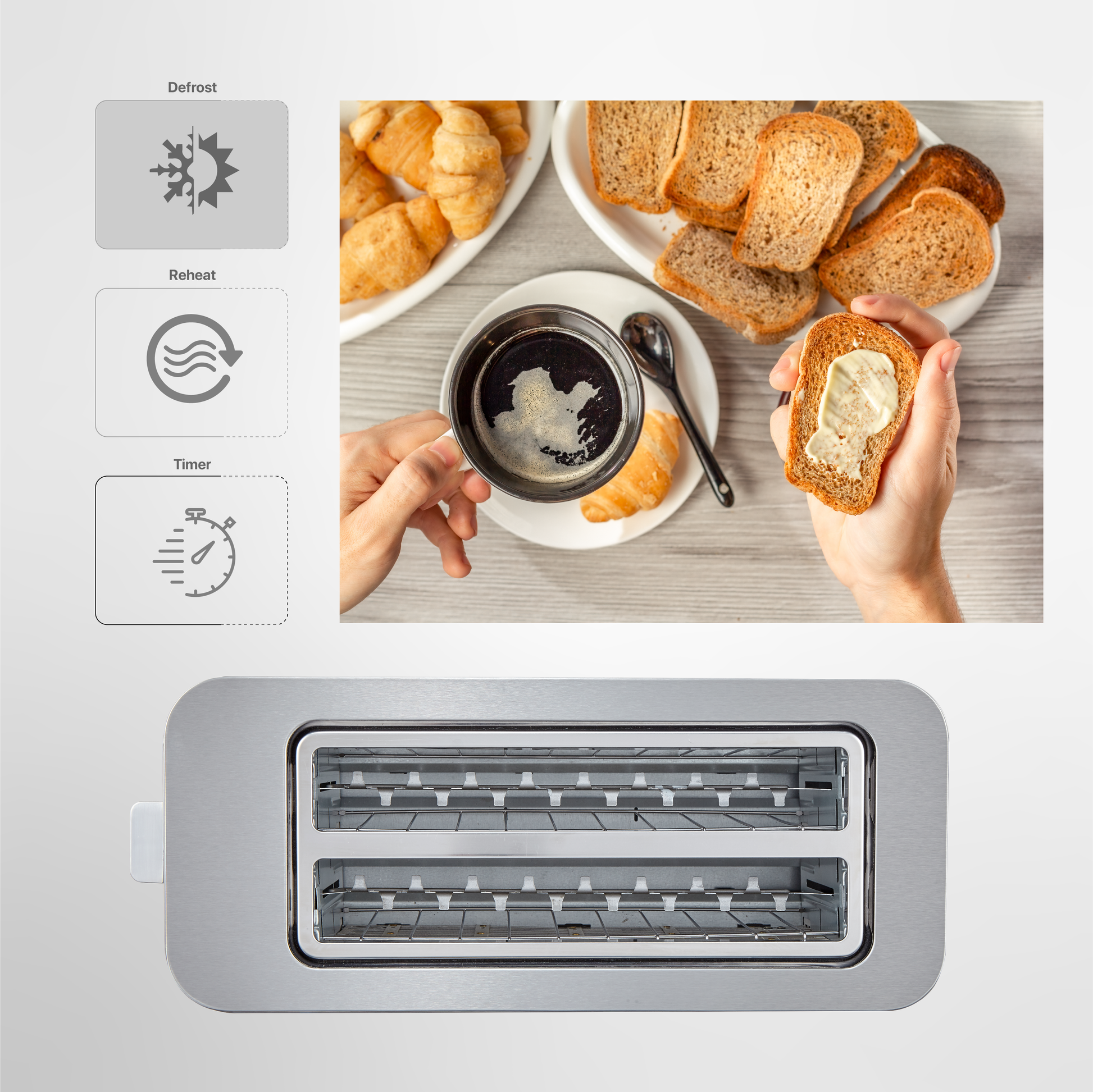 Prajitor de paine Zilan ZLN6234 Argintiun, ecran digital si tactil, putere 1400W, inox