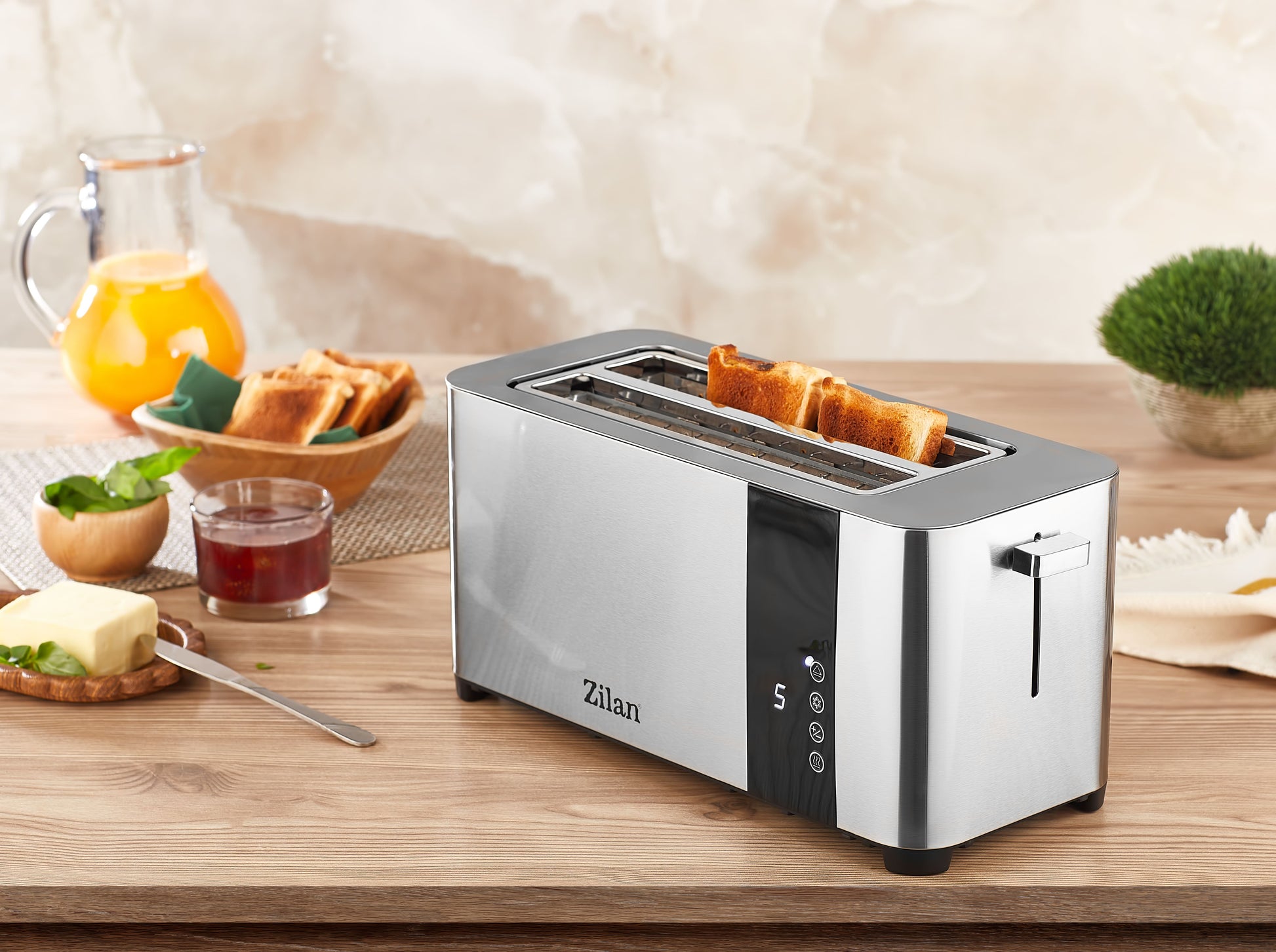 Prajitor de paine Zilan ZLN6234 Argintiun, ecran digital si tactil, putere 1400W, inox